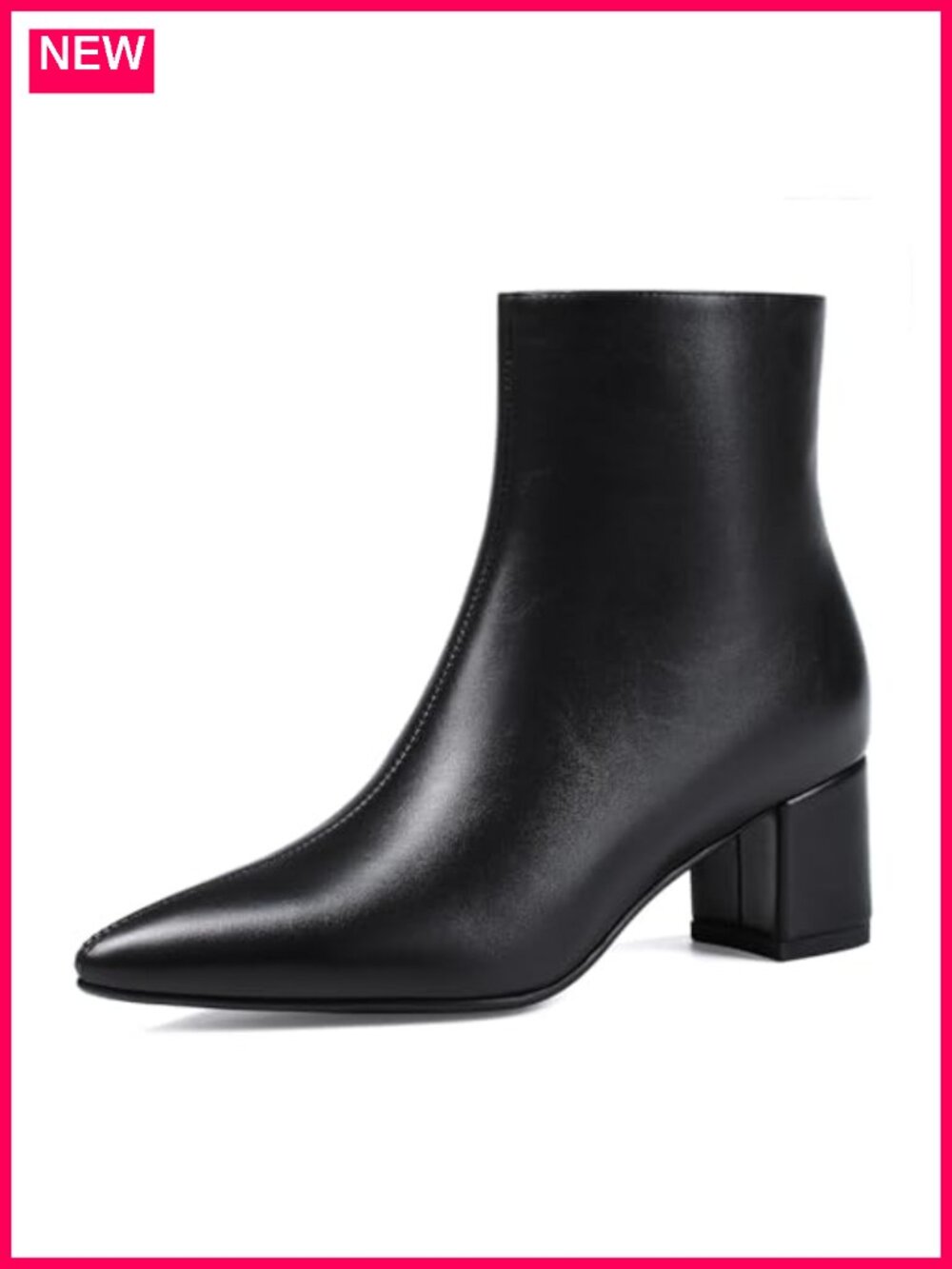 Women's Pointed Toe Ankle Booties Chunky Block Heel PU Leather Zip Low Heel